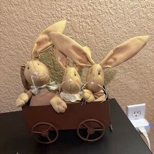 Adorable Easter bunnies in wagon decor
